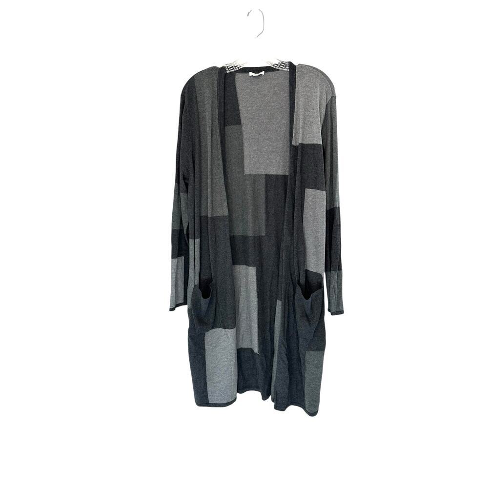 J. Jill Gray Casual Cotton Blend Open Long Duster Sweater Cardigan Size Large